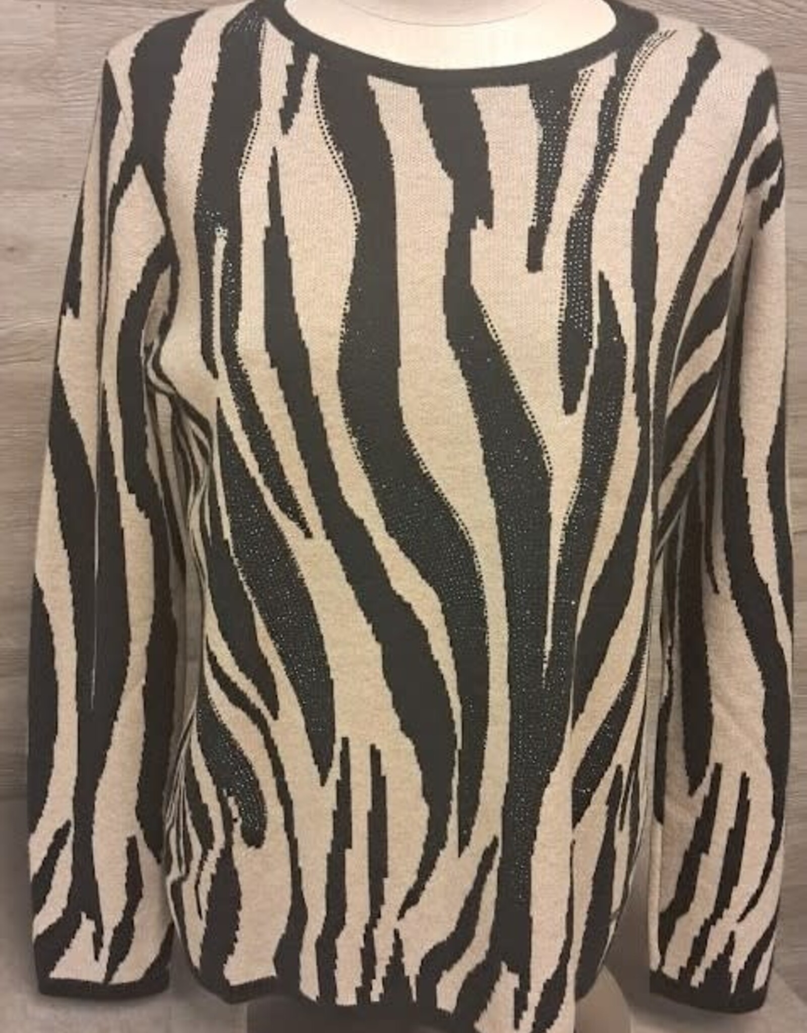 Picadilly PICADILLY BlK/Taupe Animal Jacquard Print L/S Top CL