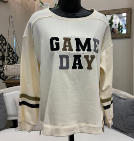 Tru Luxe Tru Luxe Ivory Game Day Embroidered Sweatshirt CE