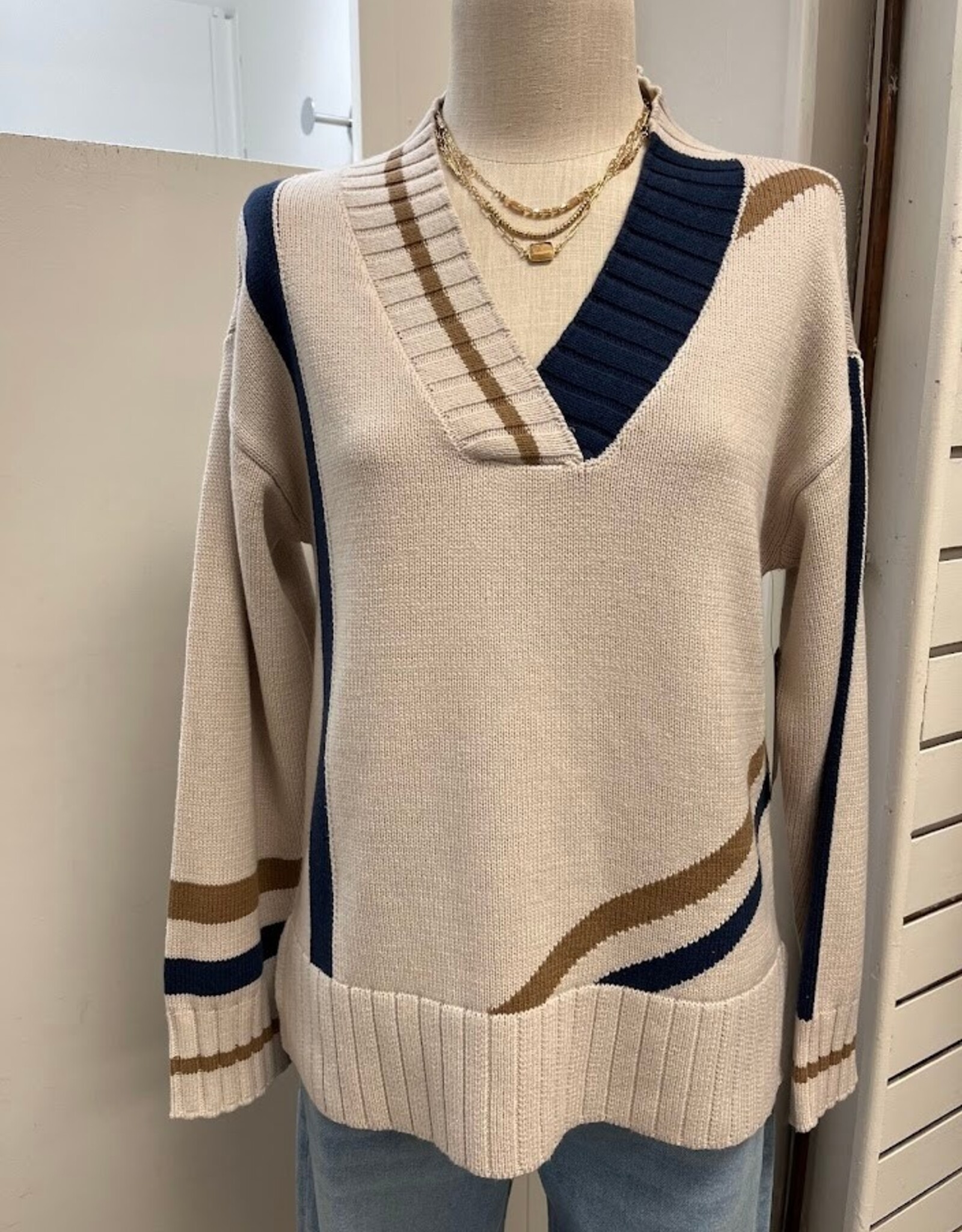 Tru Luxe Tru Luxe Natural  V-Neck  Sweater CE