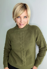 Ethyl Ethyl Olive Mock Neck Long Sleeve Cable Detail Sweater