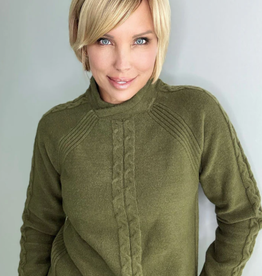 Ethyl Ethyl Olive Mock Neck Long Sleeve Cable Detail Sweater