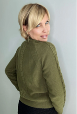 Ethyl Ethyl Olive Mock Neck Long Sleeve Cable Detail Sweater