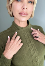 Ethyl Ethyl Olive Mock Neck Long Sleeve Cable Detail Sweater