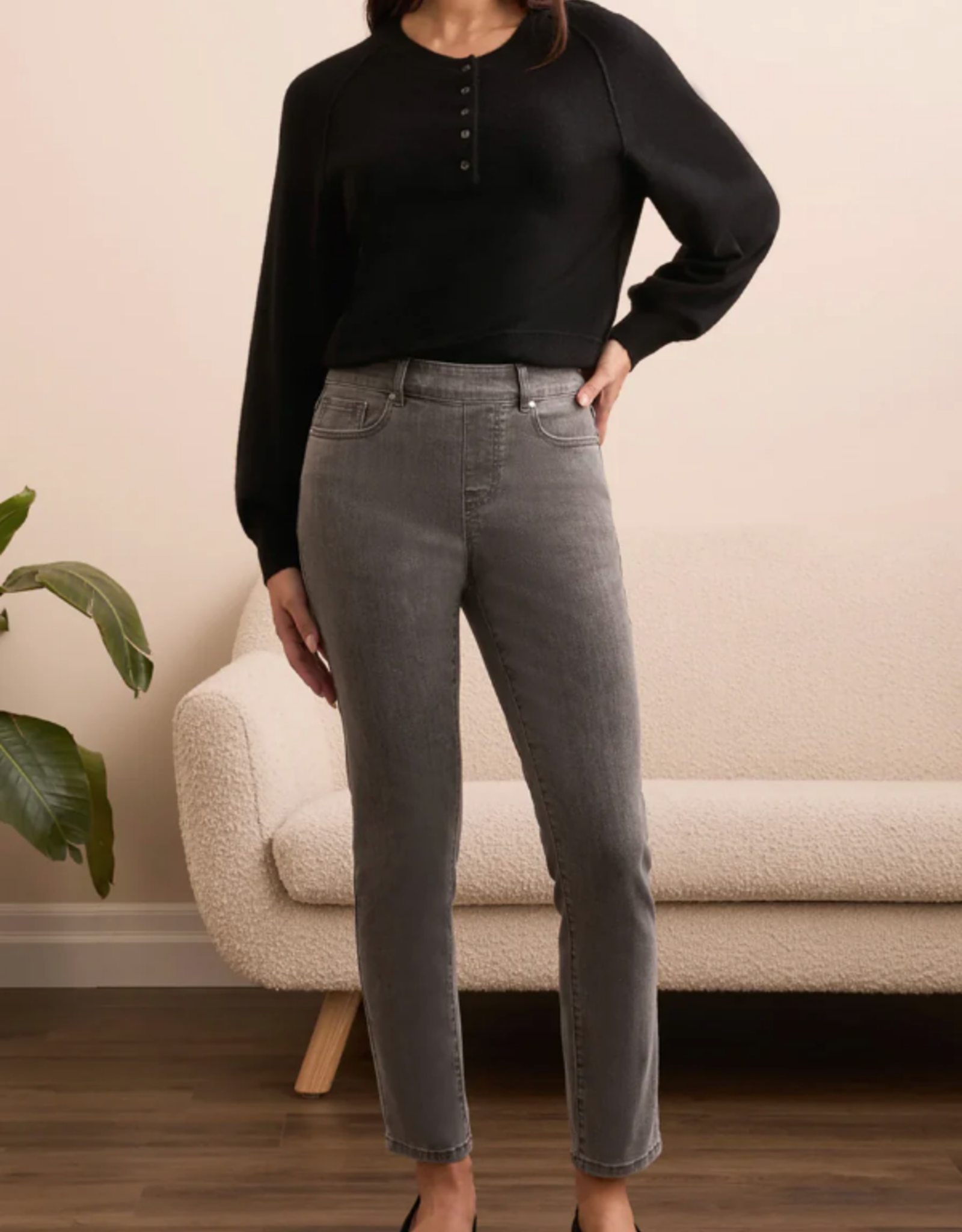 Tribal Tribal Grey Pull-On Ankle Denim Pant w/Glitter