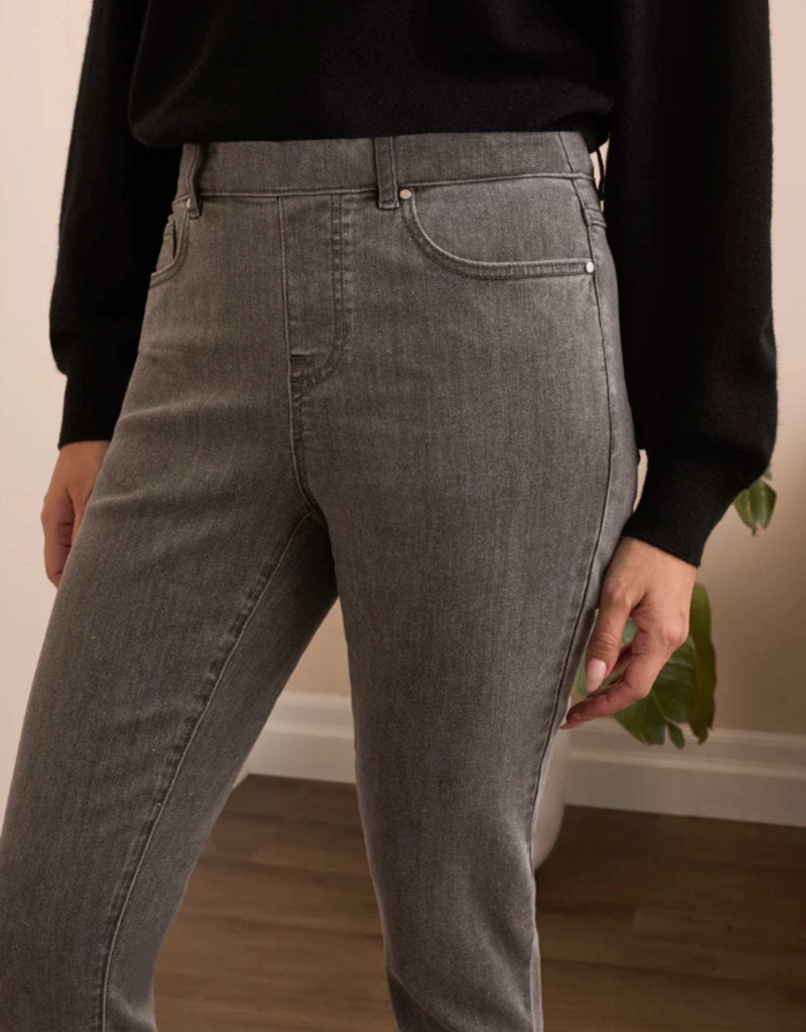 Tribal Tribal Grey Pull-On Ankle Denim Pant w/Glitter