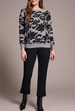 Tribal Tribal Grey/Bk Floral Crew Neck Long Sleeve Sweater