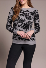 Tribal Tribal Grey/Bk Floral Crew Neck Long Sleeve Sweater