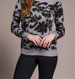 Tribal Tribal Grey/Bk Floral Crew Neck Long Sleeve Sweater
