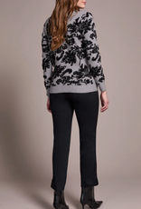 Tribal Tribal Grey/Bk Floral Crew Neck Long Sleeve Sweater