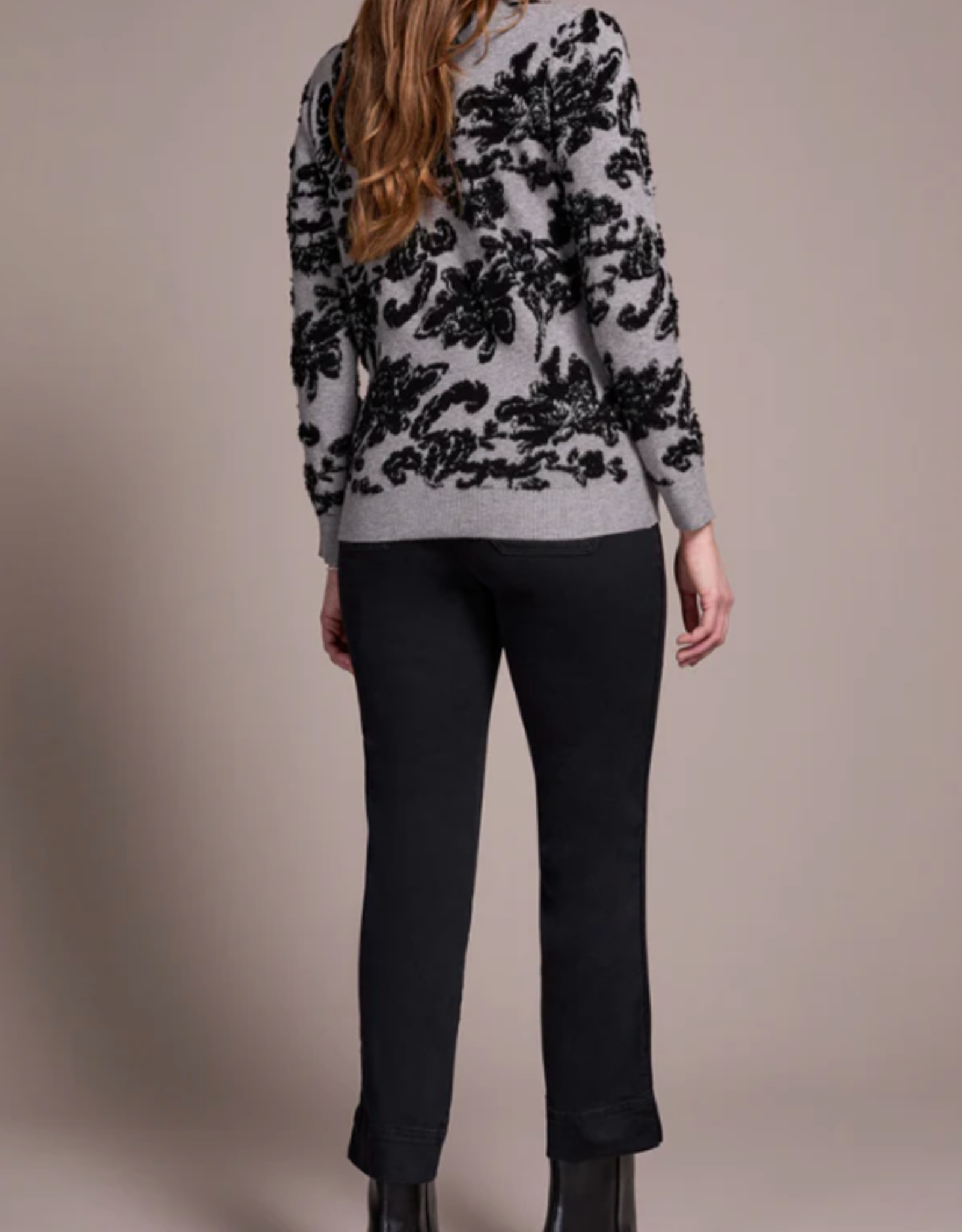 Tribal Tribal Grey/Bk Floral Crew Neck Long Sleeve Sweater