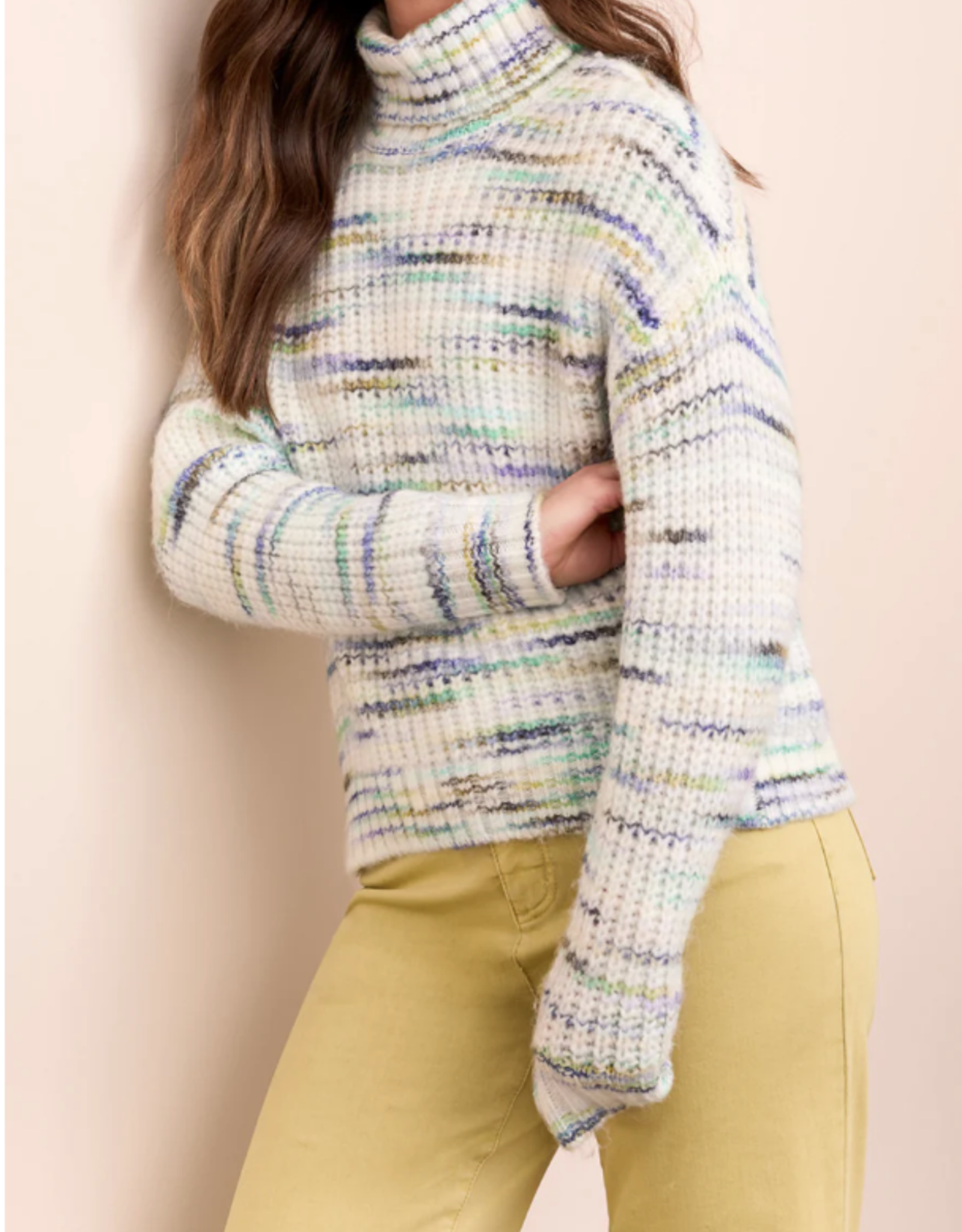 Tribal Tribal 5969O Cream/Multi Turtle Neck Long Sleeve Sweater CK
