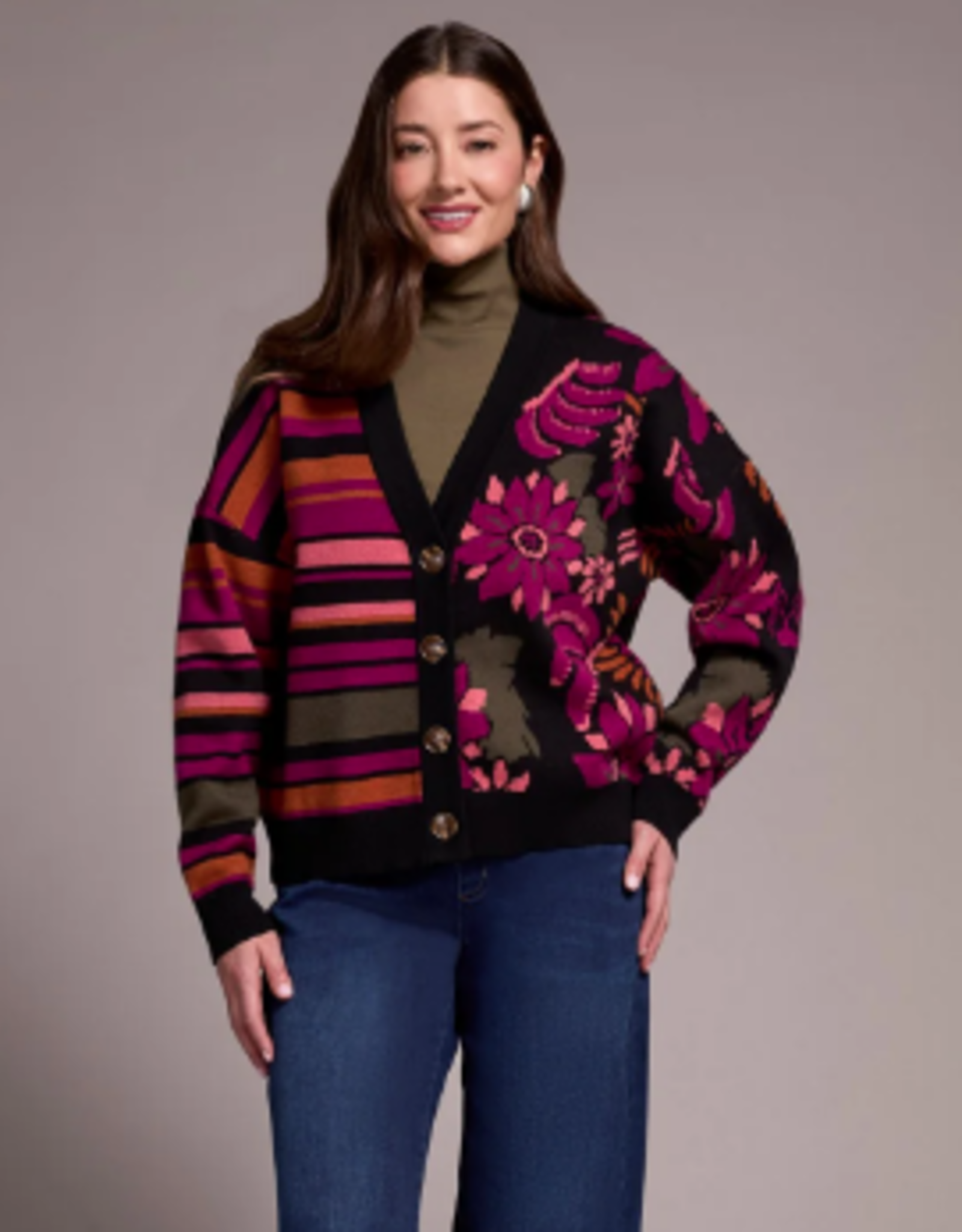 Tribal Tribal Black Jacquard  Cardigan Sweater KR