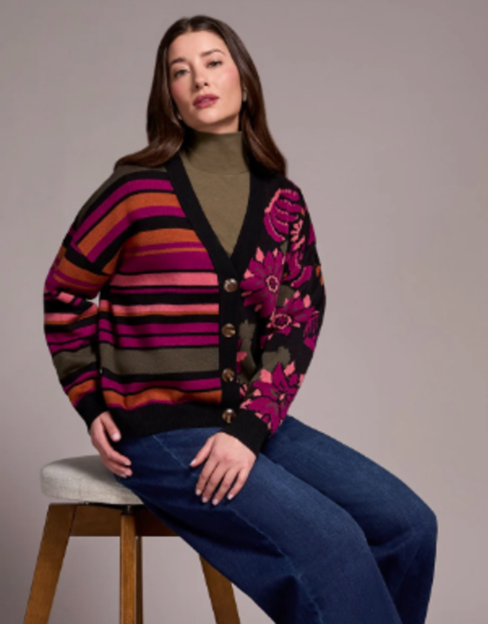 Tribal Tribal Black Jacquard  Cardigan Sweater KR