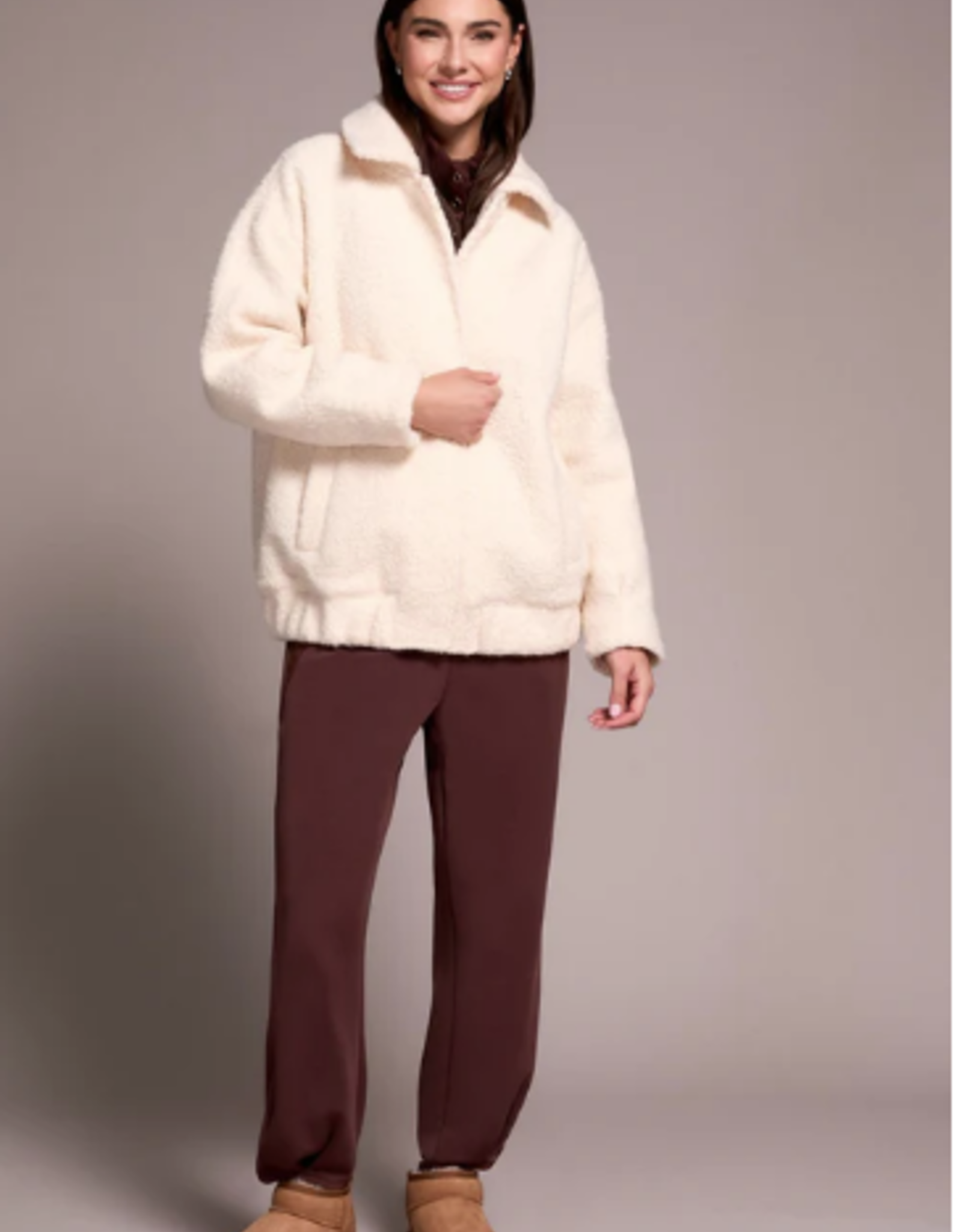 Tribal Tribal Sophia  Cream Snap Up Cream Bomber Jacket HK