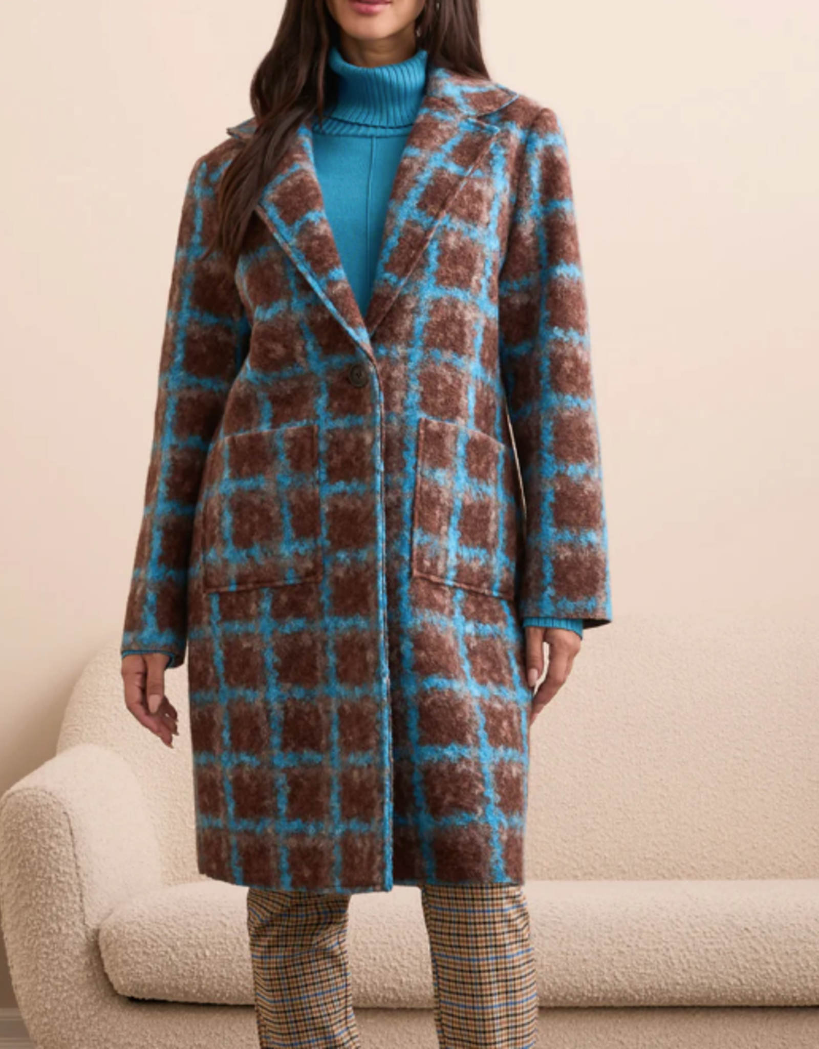 Tribal Tribal Turquoise Checked Button Up L/S Coat HE