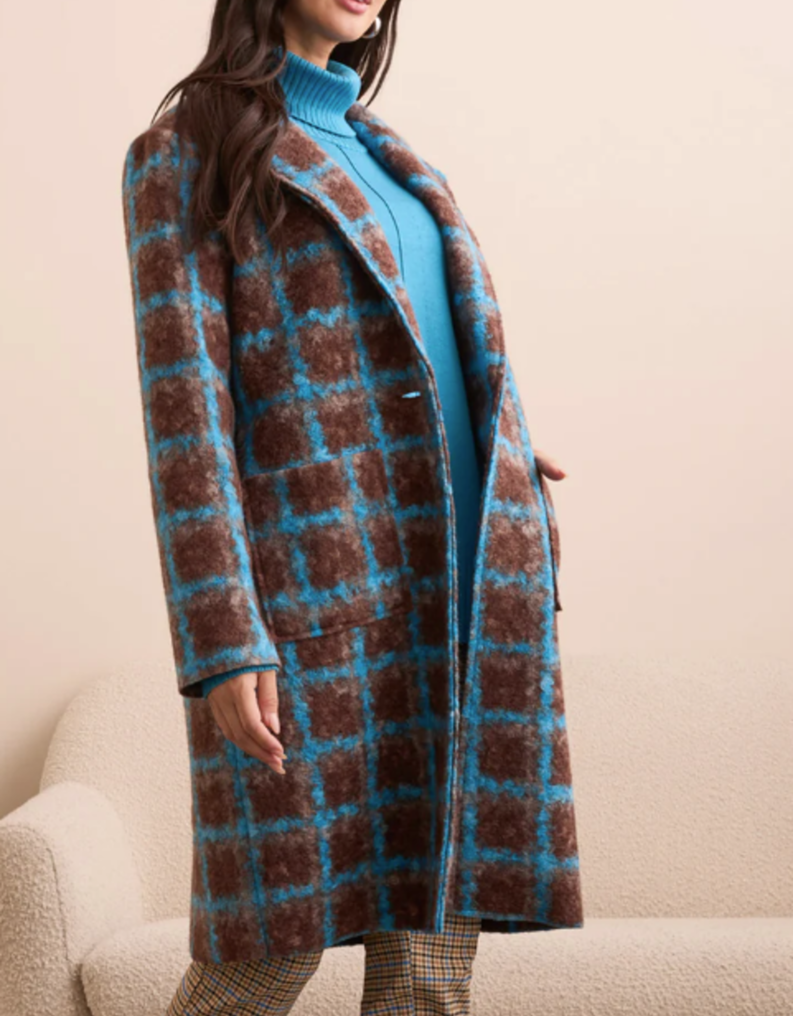Tribal Tribal Turquoise Checked Button Up L/S Coat HE
