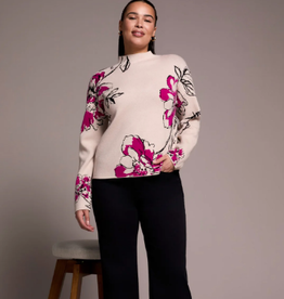 Tribal Tribal Pink Flambe Knit Jacquard Funnel Neck Sweater CO