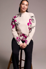 Tribal Tribal Pink Flambe Knit Jacquard Funnel Neck Sweater CO