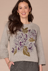 Democracy Democracy Grey Round Neck Floral Print Sweater AO