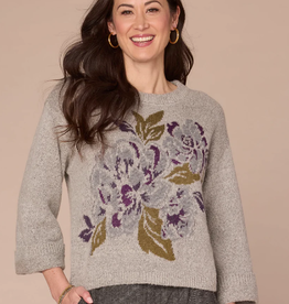 Democracy Democracy Grey Round Neck Floral Print Sweater AO