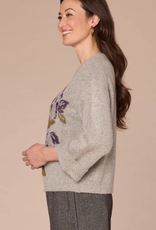 Democracy Democracy Grey Round Neck Floral Print Sweater AO