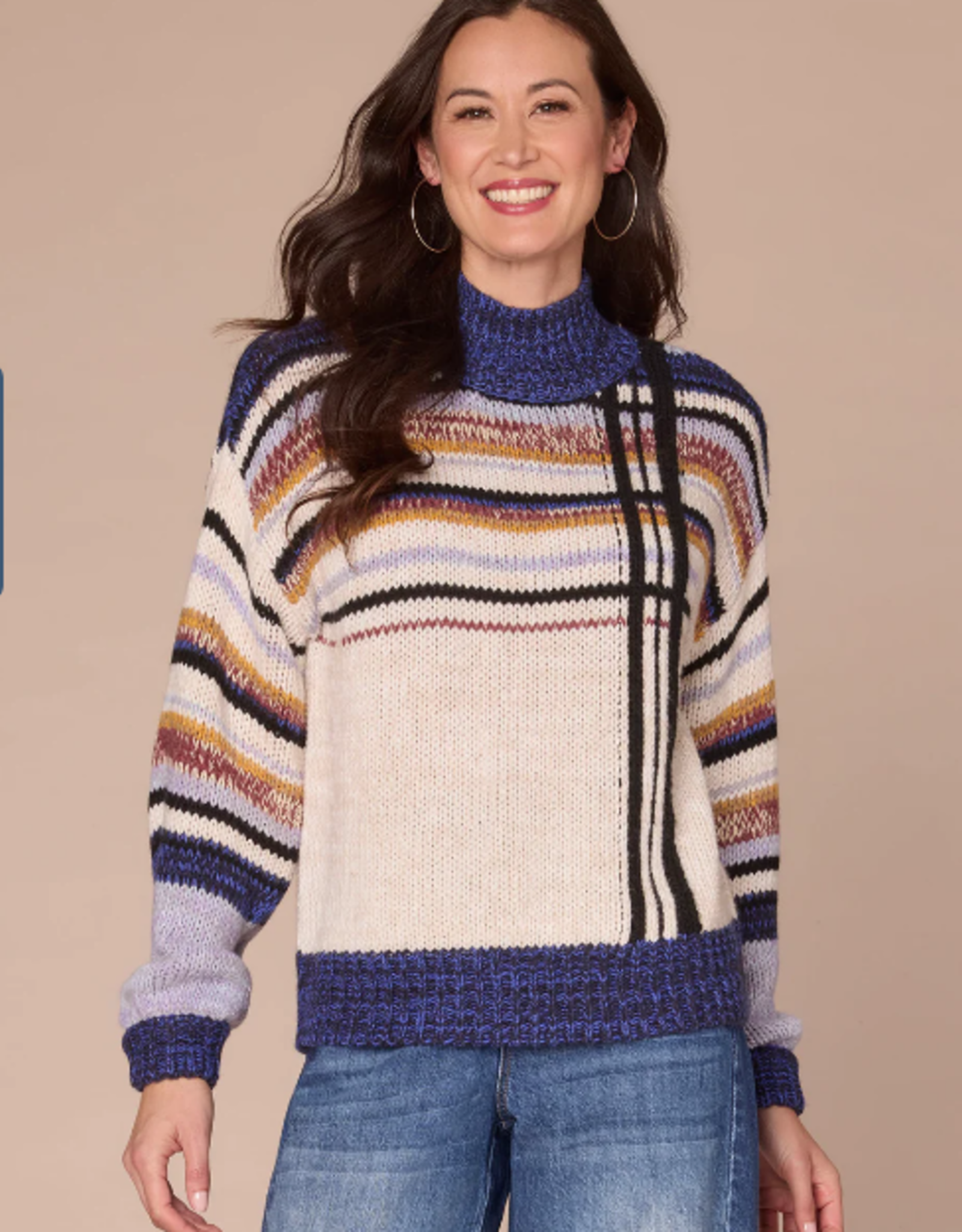 Democracy Democracy Stripe Mock Neck Sweater AO