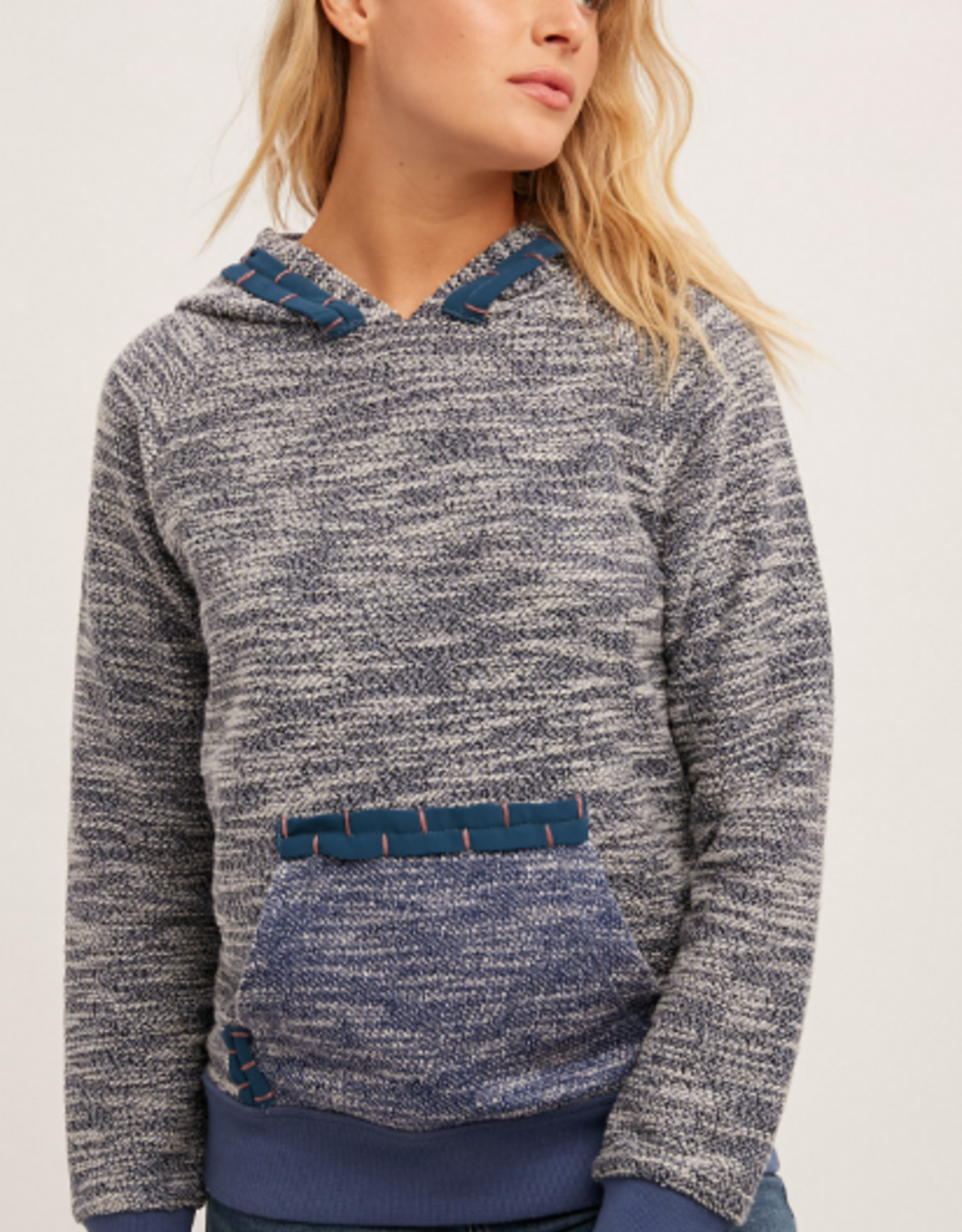 Hem & Thread Hem & Thread  Blue Textured  L/S  Hoodie Top LC