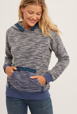 Hem & Thread Hem & Thread  Blue Textured  L/S  Hoodie Top LC
