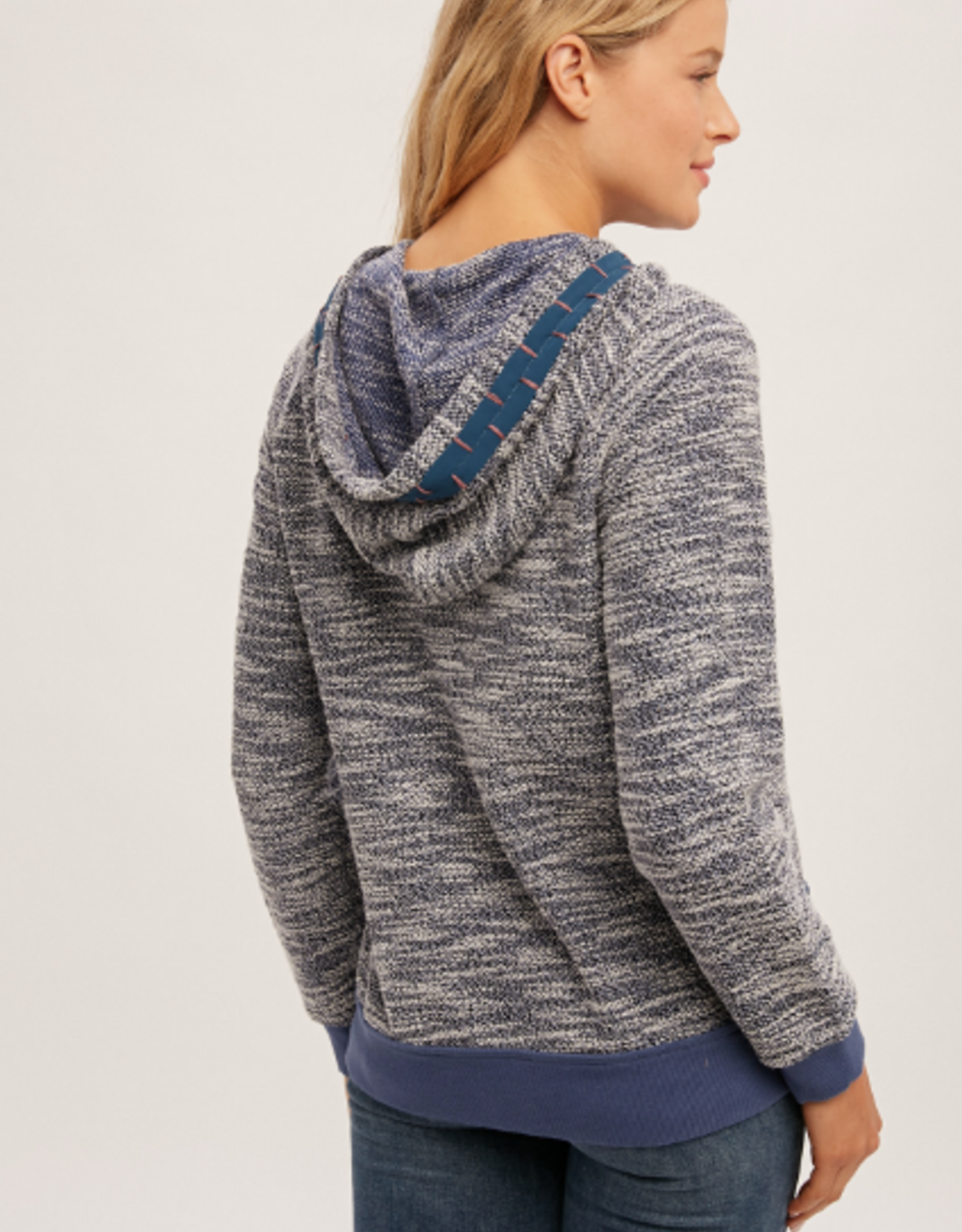 Hem & Thread Hem & Thread  Blue Textured  L/S  Hoodie Top LC