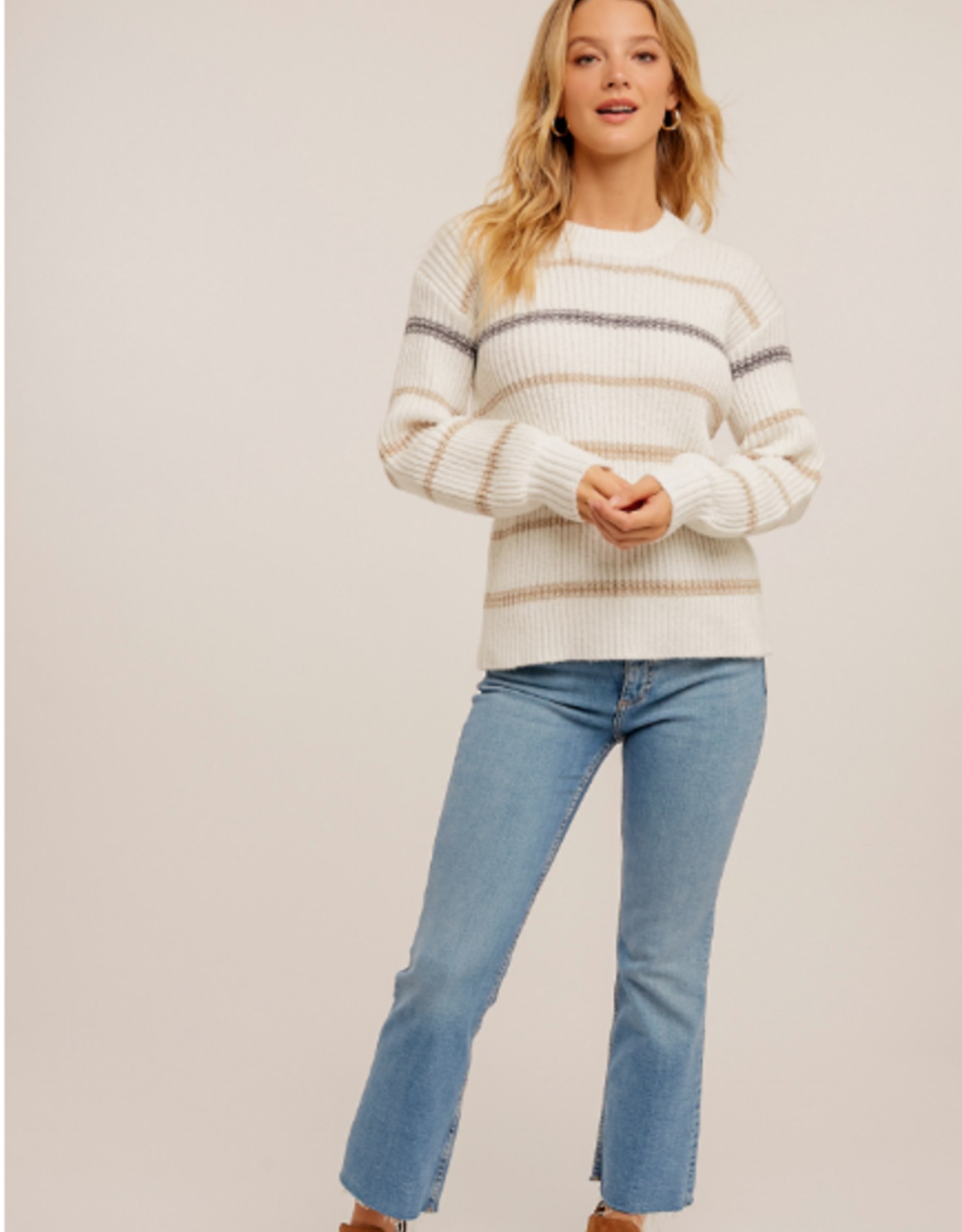 Hem & Thread Hem & Thread Cream Round Neck Stripe Detail L/S Sweater LL