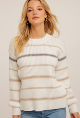 Hem & Thread Hem & Thread Cream Round Neck Stripe Detail L/S Sweater LL