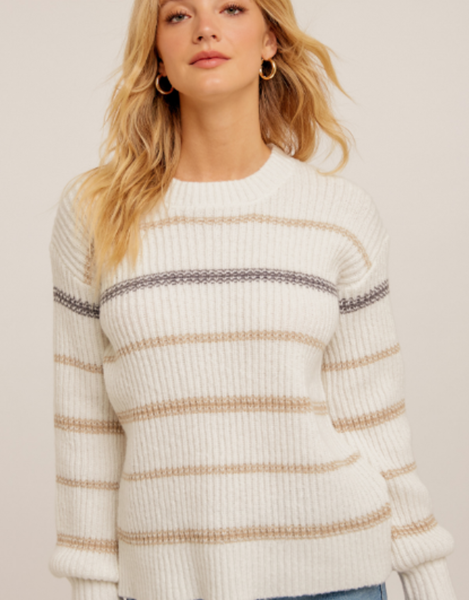 Hem & Thread Hem & Thread Cream Round Neck Stripe Detail L/S Sweater LL