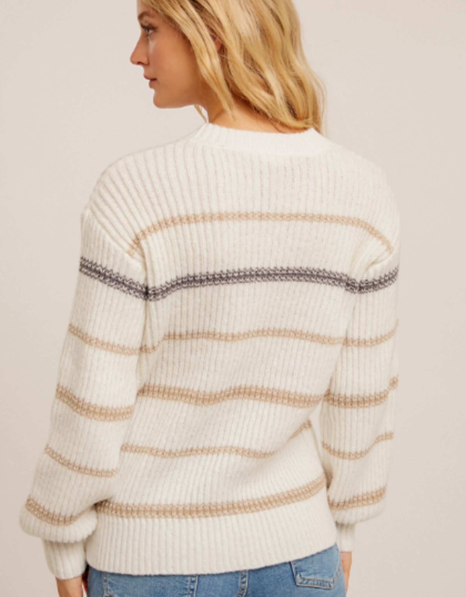 Hem & Thread Hem & Thread Cream Round Neck Stripe Detail L/S Sweater LL