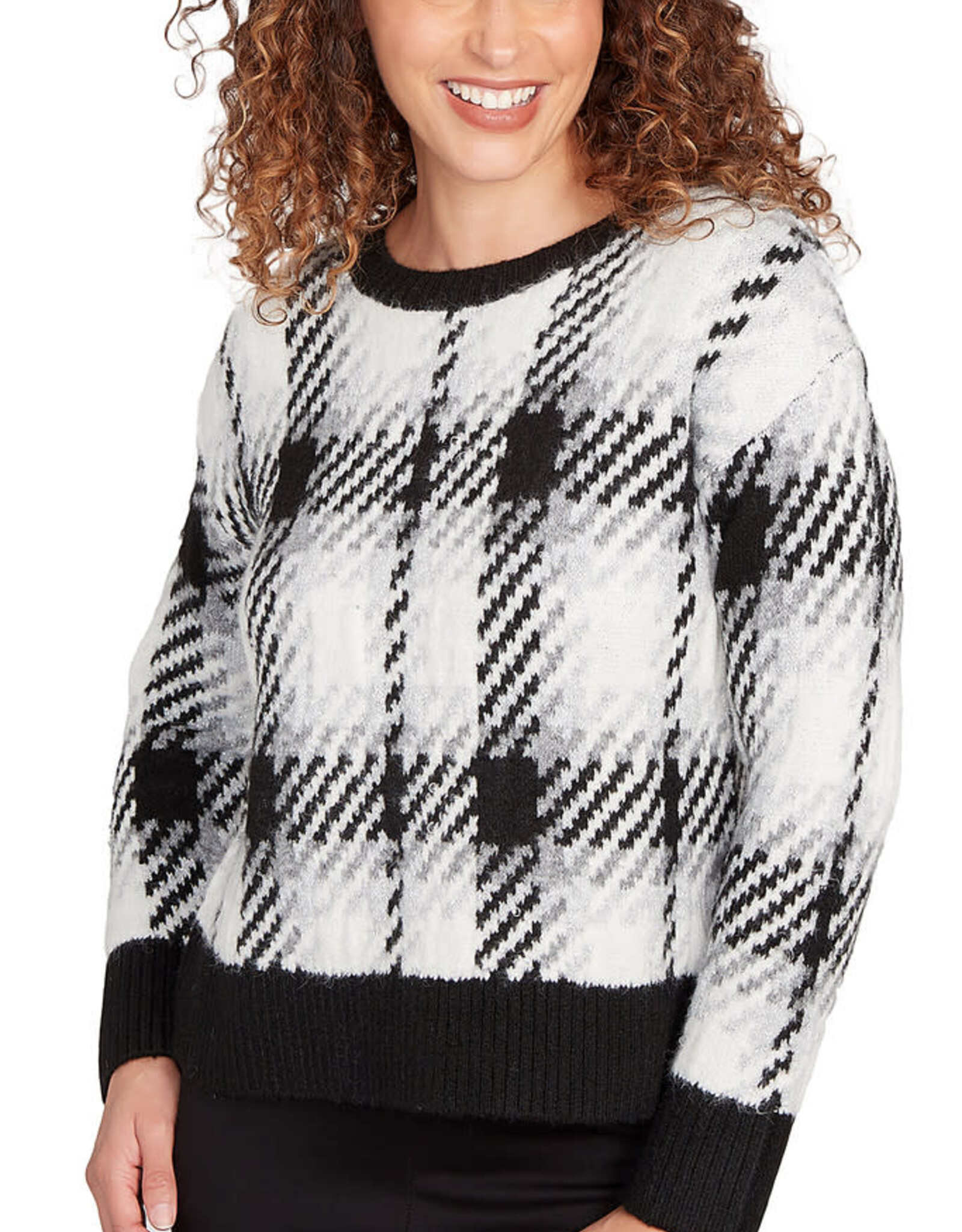 skyes the limit Skye's The Limit ONYX  Metallic  Plaid Petite Sweater LO