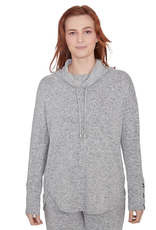 Ruby Road Ruby Road 28353 Hthr Grey Petite Cowl Neck Drawstring L/S w/Buttons Sweater BO
