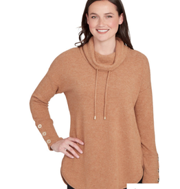 Ruby Road Ruby Road Heather Chestnut Petite Cowl Neck Drawstring L/S w/Buttons Sweater