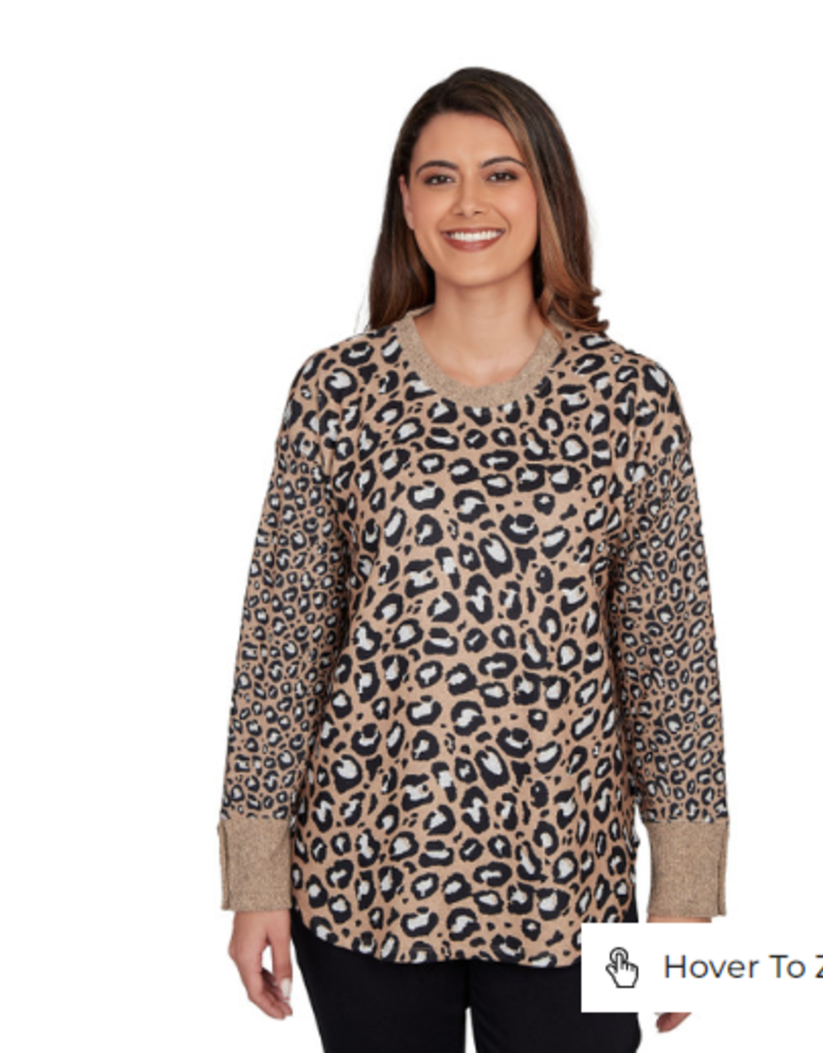 Ruby Road Ruby Road Leopard Petite Cowl Neck Drawstring L/S w/Buttons Sweater