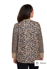 Ruby Road Ruby Road Leopard Petite Cowl Neck Drawstring L/S w/Buttons Sweater