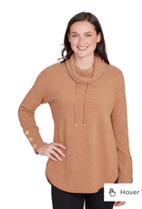 Ruby Road Ruby Road Heather Chestnut Cowl Neck Drawstring L/S w/Buttons Sweater