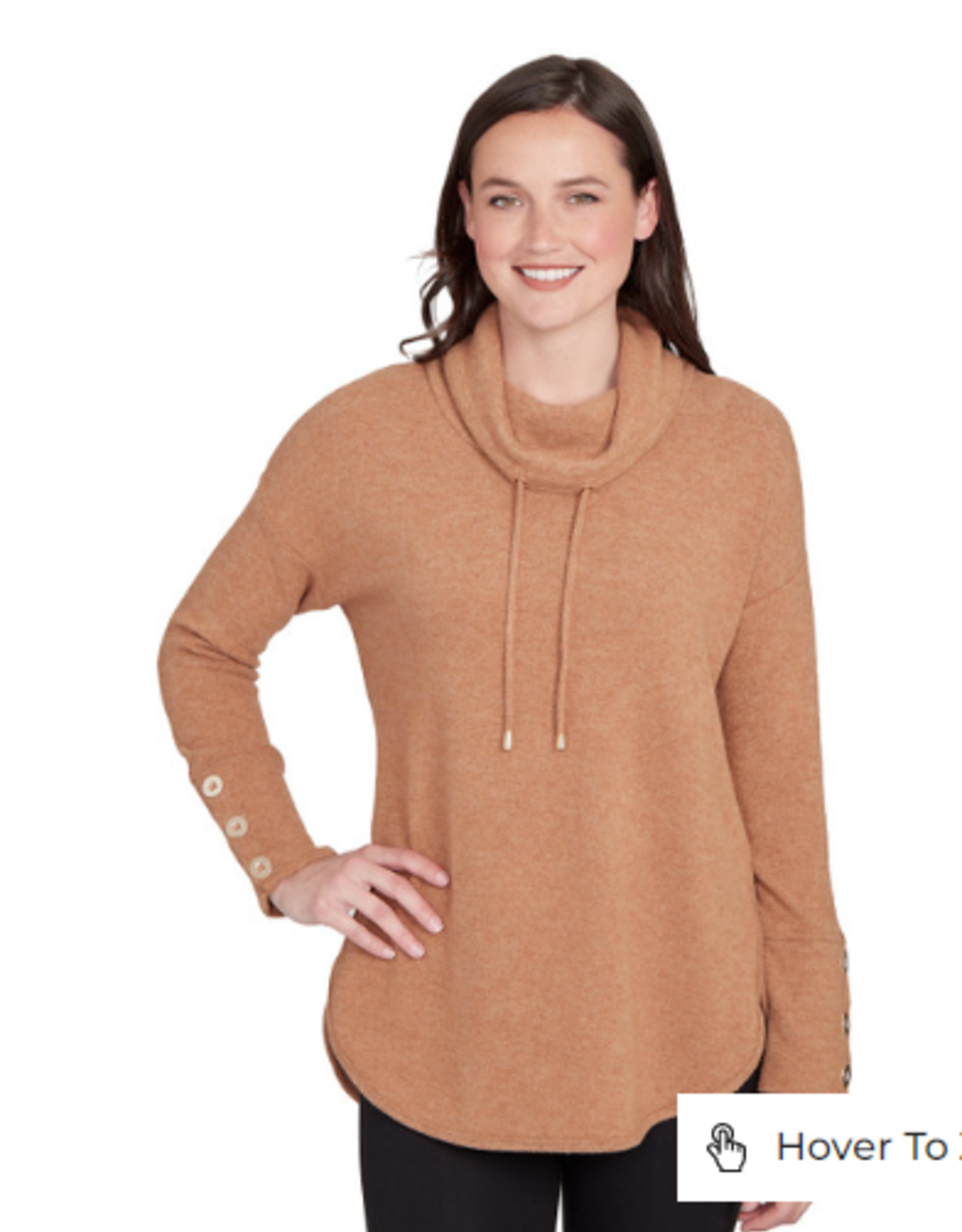 Ruby Road Ruby Road Heather Chestnut Cowl Neck Drawstring L/S w/Buttons Sweater