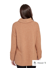 Ruby Road Ruby Road Heather Chestnut Cowl Neck Drawstring L/S w/Buttons Sweater