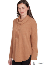 Ruby Road Ruby Road Heather Chestnut Cowl Neck Drawstring L/S w/Buttons Sweater