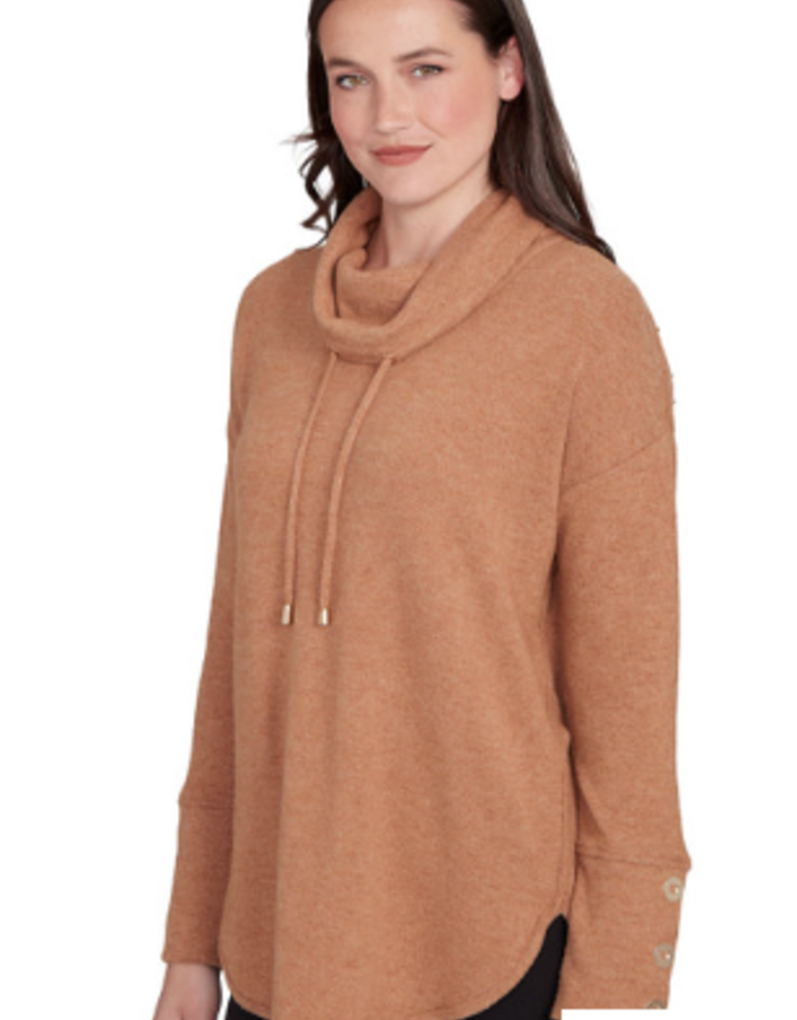 Ruby Road Ruby Road Heather Chestnut Cowl Neck Drawstring L/S w/Buttons Sweater