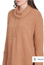 Ruby Road Ruby Road Heather Chestnut Cowl Neck Drawstring L/S w/Buttons Sweater