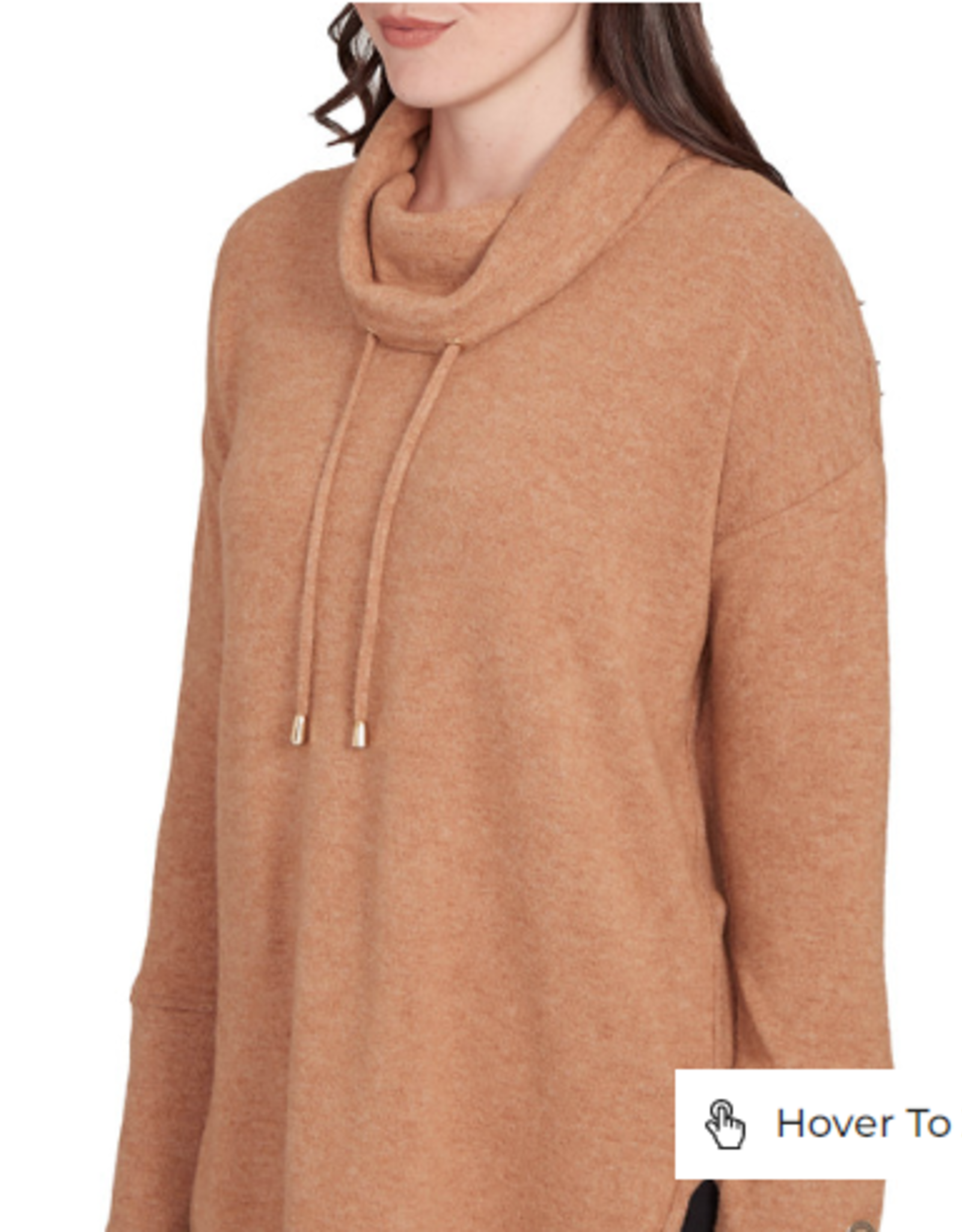 Ruby Road Ruby Road Heather Chestnut Cowl Neck Drawstring L/S w/Buttons Sweater