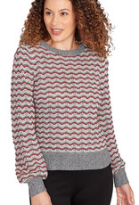 skyes the limit Skye's The Limit 84363 QE Egret Round Neck Stripe Print Petite Sweater LA