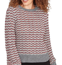 skyes the limit Skye's The Limit 843643 QE Egret Round Neck Stripe Print Petite Sweater LA