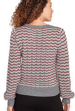 skyes the limit Skye's The Limit 84363 QE Egret Round Neck Stripe Print Petite Sweater LA