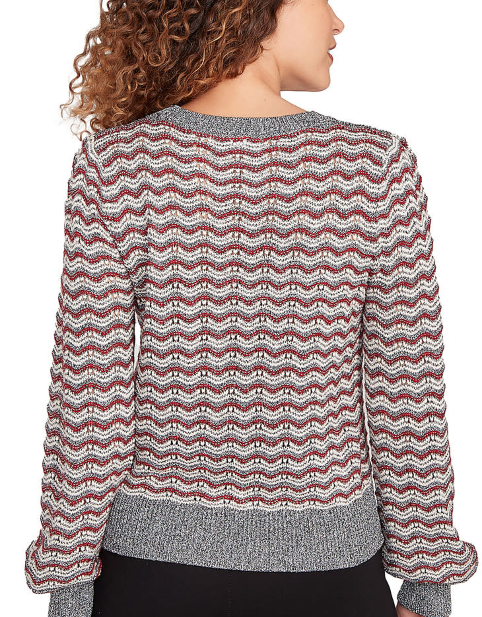 skyes the limit Skye's The Limit 84363 QE Egret Round Neck Stripe Print Petite Sweater LA