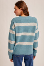 Hem & Thread Hem & Thread Aqua Blue/ Grey Round Neck Stripe Detail L/S Sweater LL